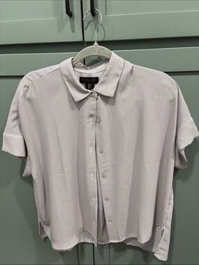 Rachel Zoe Short-Sleeve Pinstripe Button-Down Shirt - White & Gray